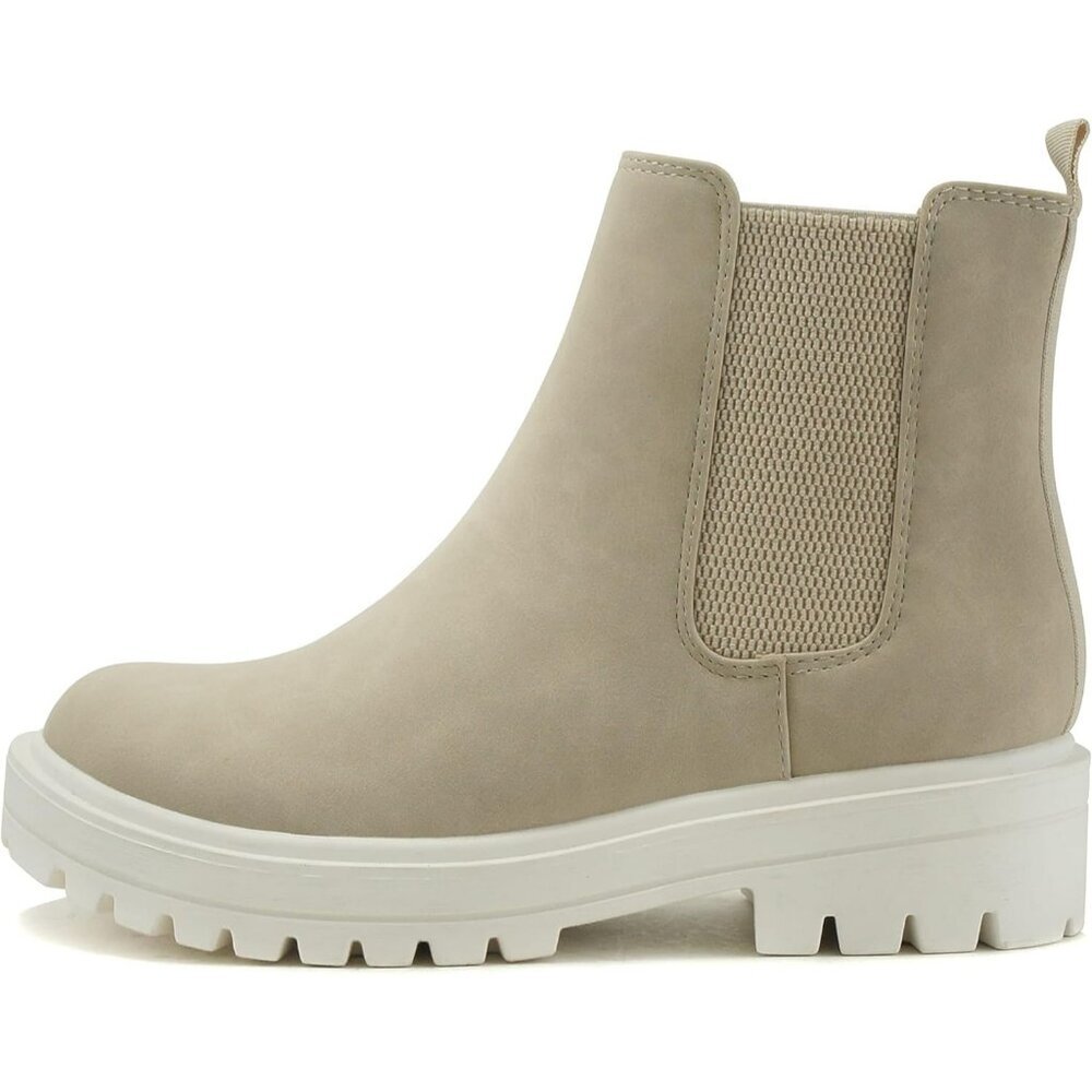 Women Sand Nbpu Lug Sole Low Chunky Heel Chelsea Double Elastic Ankle Booties